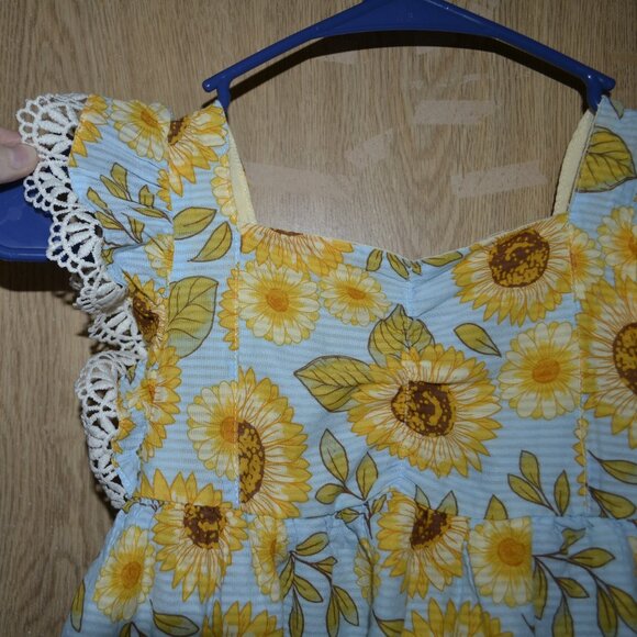 Cynthia Rowley Sunflower Print Cotton Lace Detail Vacation Flower Girl Dress - Picture 3 of 10